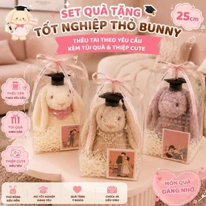 Set Quà Tặng Thỏ Bunny 25cm Thêu Tai Theo Yêu Cầu – Gấu Bông Tốt Nghiệp Kèm Túi Quà & Thiệp Cute