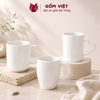 Cốc, ly uống nước men trắng nhiều kích thước, dung tích cao cấp - Gốm sứ Bát Tràng - Gốm Việt (LH shop để đặt theo yêu)