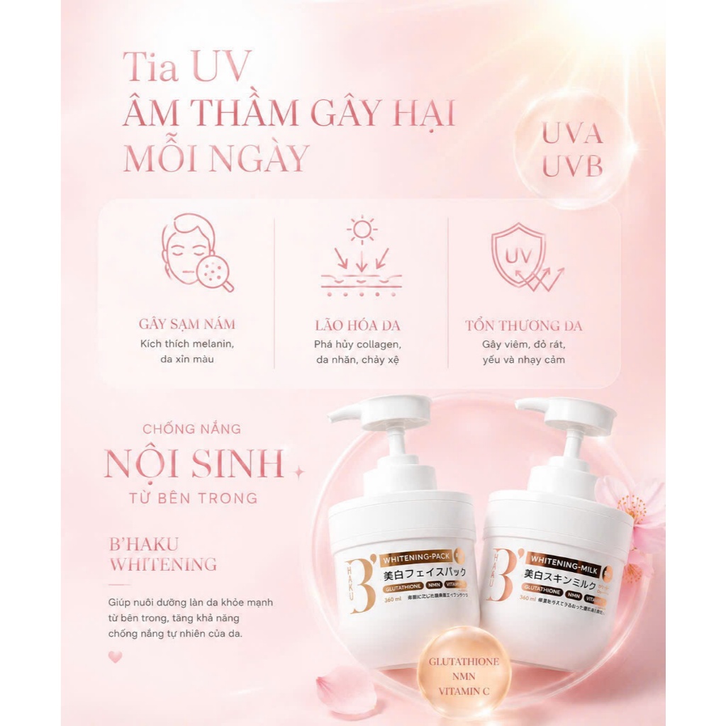 Combo Ủ Trắng Và Sữa Dưỡng Thể B’Haku Whitening Nhật Bản