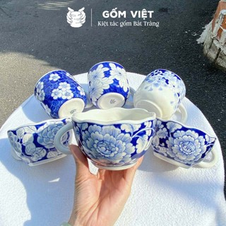 Cốc, ly sứ có quai viền hoa vẽ men lam dùng uống nước, trà, coffee - Quà tặng bạn, người yêu, người thân - Gốm Việt