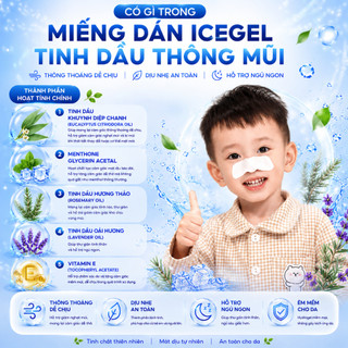 Miếng Dán ICEgel Tinh Dầu Thông Mũi Hộp 6 Miếng, Giảm Nhanh Khó Chịu Mũi Cho Bé Trên 3 Tuổi & Người Lớn