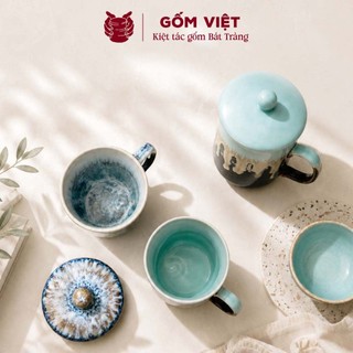 Cốc, ly kèm nắp uống trà, uống nước gốm sứ Bát Tràng 350ml men hỏa biến – Quà tặng cao cấp, ý nghĩa