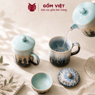 Cốc, ly kèm nắp uống trà, uống nước gốm sứ Bát Tràng 350ml men hỏa biến – Quà tặng cao cấp, ý nghĩa