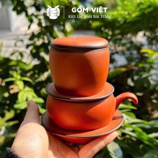 Bộ phin cà phê tử sa đất nung Bát Tràng - Phin gốm thủ công pha cà phê truyền thống, decor vintage - Gốm Việt Pottery