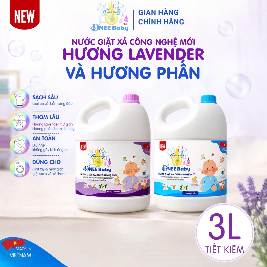 [Combo 2] Nước Giặt Xả Cho Bé Dnee Baby Plus+ 3L Chính Hãng | Dịu Nhẹ Cho Da Sơ Sinh, Mềm Vải, Lưu Hương, Giặt Xả 2in1