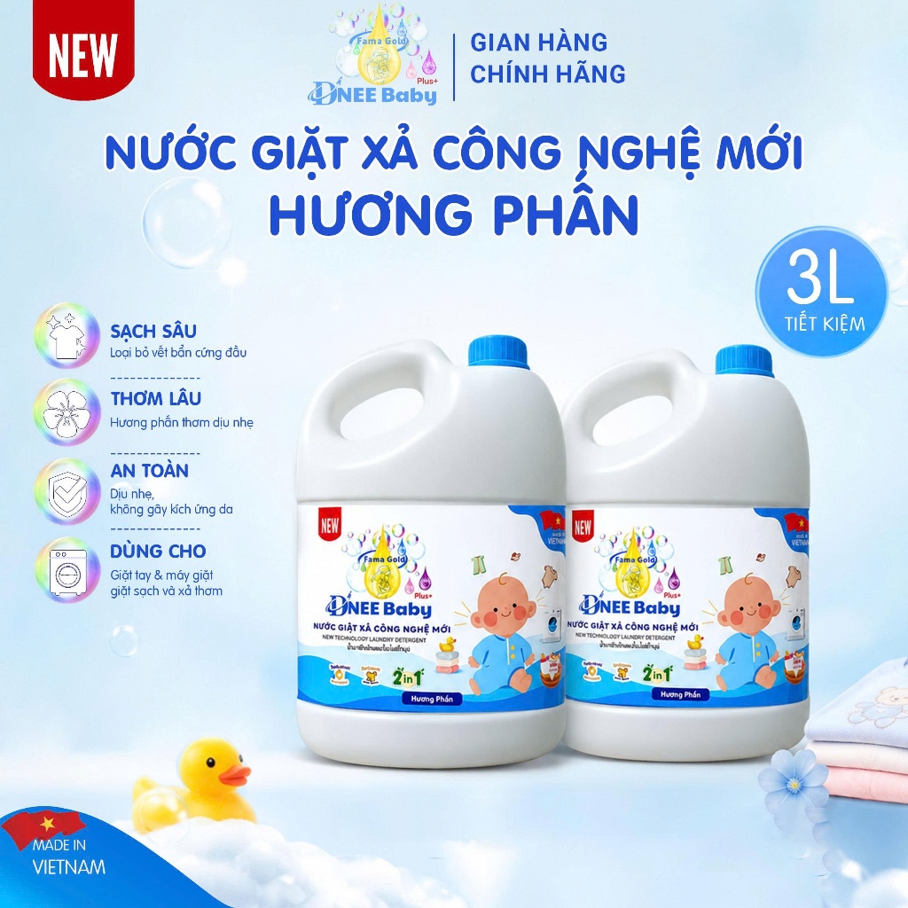 [Combo 2] Nước Giặt Xả Cho Bé Dnee Baby Plus+ 3L Chính Hãng | Dịu Nhẹ Cho Da Sơ Sinh, Mềm Vải, Lưu Hương, Giặt Xả 2in1