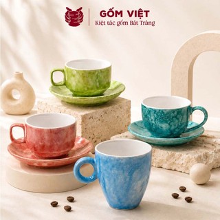 Bộ cốc tách cà phê vân đá Cappuccino, Espresso dung tích 70-330ml, nhiều màu sắc cao cấp - Gốm sứ Bát Tràng - Gốm Việt