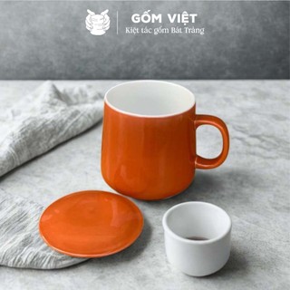Cốc, ly kèm nắp uống trà, uống nước gốm sứ Bát Tràng 500ml vẽ tay thủ công – Quà tặng cao cấp – Gốm Việt Pottery