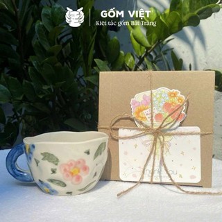 Cốc, ly sứ có quai dáng lùn, men bòng giả nặn dùng uống nước, trà, coffe - Gốm sứ Bát Tràng - Gốm Việt
