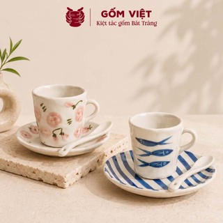 Cốc gốm sứ Bát Tràng dáng giả nặn 180ml vẽ tay thủ công -  quà sinh nhật, noel, 14/2, 20/11 – Gốm Việt Pottery