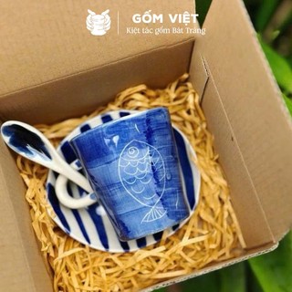 Cốc gốm sứ Bát Tràng dáng giả nặn 180ml vẽ tay thủ công -  quà sinh nhật, noel, 14/2, 20/11 – Gốm Việt Pottery