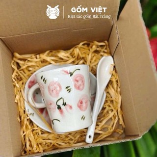 Cốc gốm sứ Bát Tràng dáng giả nặn 180ml vẽ tay thủ công -  quà sinh nhật, noel, 14/2, 20/11 – Gốm Việt Pottery