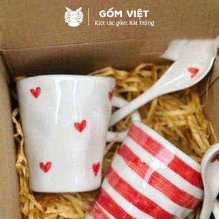 Cốc gốm sứ Bát Tràng dáng giả nặn 180ml vẽ tay thủ công -  quà sinh nhật, noel, 14/2, 20/11 – Gốm Việt Pottery