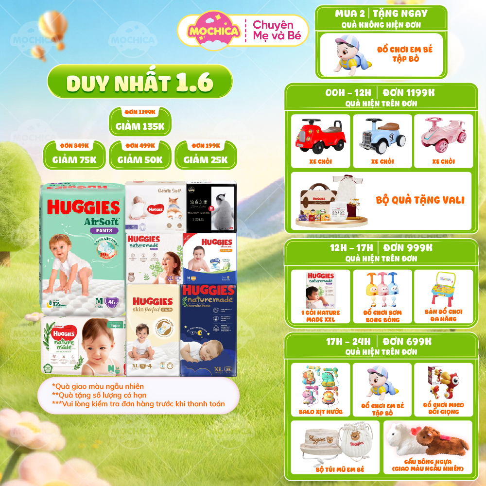 [TỔNG] Tã Bỉm Quần/Dán HUGGIES siêu cao cấp Platinum Nature Made đầy đủ size - Mochica