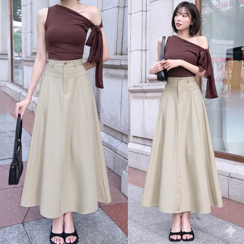 (40-80kg) Chân Váy Nữ Midi ghép mảnh Hàng Cao Cấp, Chân Váy Dài Bigsize Cao Cấp Vải Nhập form đẹp