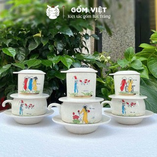 Cốc, ly uống nước kèm lõi lọc họa tiết Áo dài Việt Nam vẽ tay thủ công cao cấp - Gốm sứ Bát Tràng - Gốm Việt