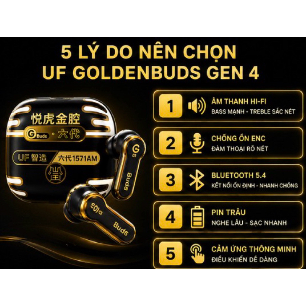 Tai Nghe Bluetooth Hổ Vằn Ap4 1571AM UF Golden Buds 2026 - Chống Ồn 45dB - Adaptive - Âm Thanh Mạnh Mẽ - Pin 8H | BigBuy360 - bigbuy360.vn