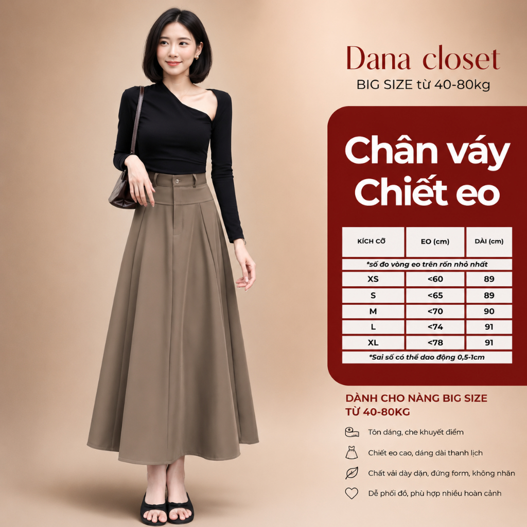 (40-80kg) Chân Váy Nữ Midi ghép mảnh Hàng Cao Cấp, Chân Váy Dài Bigsize Cao Cấp Vải Nhập form đẹp