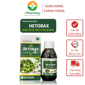 Siro Ho Thảo Dược HETOBAX, Hỗ Trợ Bổ Phế, Giải Cảm, Giảm Ho, Giảm Đau Rát Họng, chai 120ml