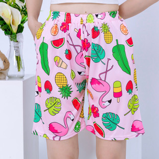 Size 38-85KG Quần Short Lững Hoạt Hình Cartoon Cute hoạ tiết Chim Hồng Hạt - Quần đùi cotton mùa hè nam nữ Unisex