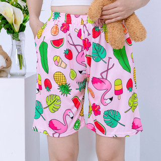 Size 38-85KG Quần Short Lững Hoạt Hình Cartoon Cute hoạ tiết Chim Hồng Hạt - Quần đùi cotton mùa hè nam nữ Unisex