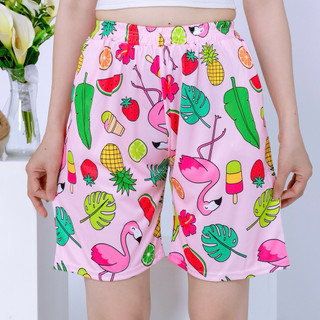 Size 38-85KG Quần Short Lững Hoạt Hình Cartoon Cute hoạ tiết Chim Hồng Hạt - Quần đùi cotton mùa hè nam nữ Unisex