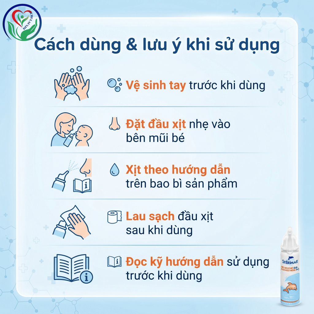 Xịt mũi trẻ em Sterimar Blocked Nose Baby 50ml hỗ trợ làm sạch dịch nhầy, thông thoáng mũi cho bé