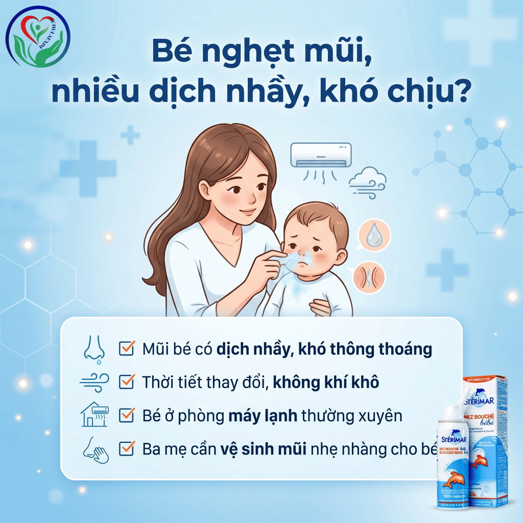 Xịt mũi trẻ em Sterimar Blocked Nose Baby 50ml hỗ trợ làm sạch dịch nhầy, thông thoáng mũi cho bé