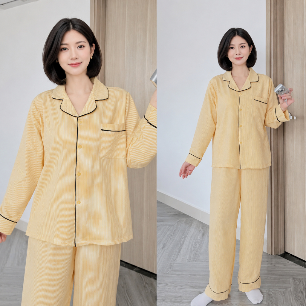 {40-80kg}Bộ ngủ dài tay sọc kẻ form đẹp vải đũi lạnh chất liệu mềm mại.