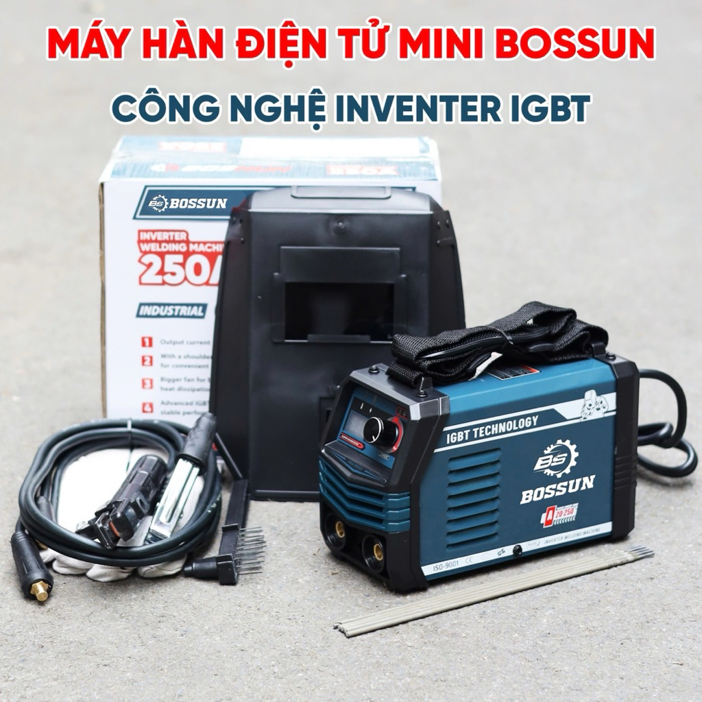 Máy Hàn Điện Tử Mini BOSSUN MMA-250IGBT , INVERTER IGBT, Lõi Đồng, Hàn Que 1.6-3.2mm