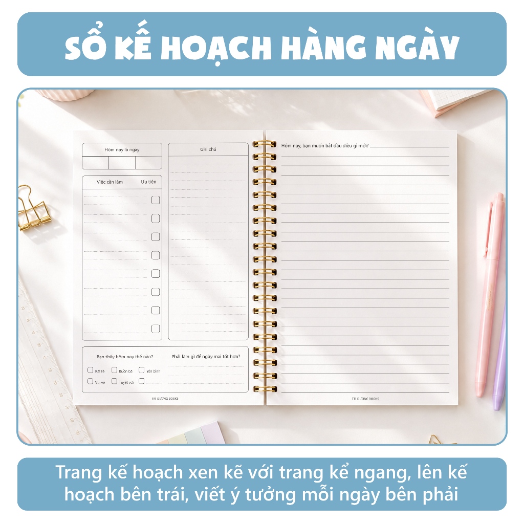 Sổ kế hoạch hằng ngày - Sổ kế hoạch Người “Nhớn” A5 120 trang ghi chép kế hoạch mục tiêu Nhật Ký Hàng Ngày Daily Planner
