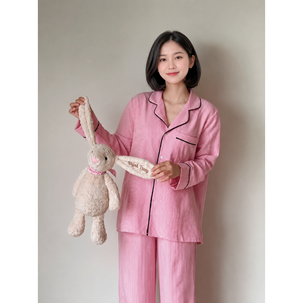 {40-80kg}Bộ ngủ dài tay sọc kẻ form đẹp vải đũi lạnh chất liệu mềm mại.