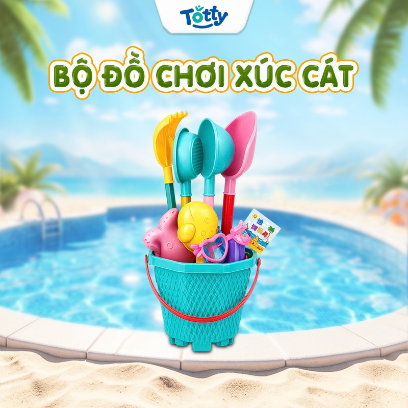 Bộ Đồ Chơi Xúc Cát Đi Biển, Nhiều Chi Tiết Kèm Xô, Xẻng Và Khuôn Đúc Cho Bé