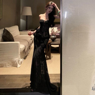 Đầm dự tiệc dáng maxi ren quây ngực đính hoa phong cách sang chảnh
