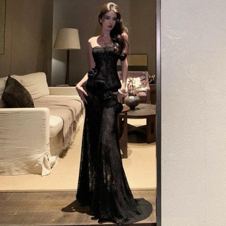 Đầm dự tiệc dáng maxi ren quây ngực đính hoa phong cách sang chảnh