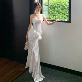 Đầm dự tiệc dáng maxi ren quây ngực đính hoa phong cách sang chảnh
