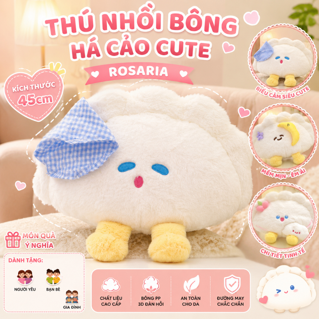 Thú Nhồi Bông Há Cảo 45cm Chính Hãng – Gấu Bông Mềm Mịn, Thiết Kế Đáng Yêu, An Toàn Cho Mọi Lứa Tuổi