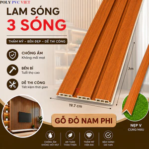 Tấm Nhựa Ốp Tường Giả Gỗ Cao Cấp – Tấm lam 3 sóng thấp - Màu Gỗ Đỏ Nam Phi có cắt theo yêu cầu shop inbox