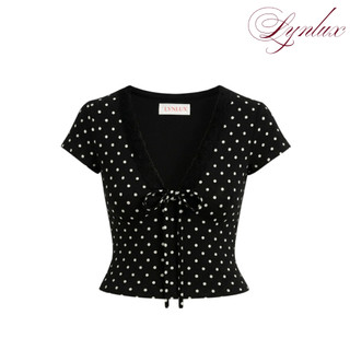 Áo Kiểu Nữ Ôm Body Y2K Cổ Tim Phối Ren Cột Dây Chất Thun Cotton Mịn, LynLux