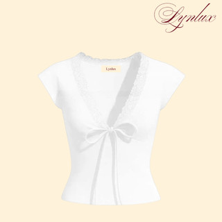 Áo Kiểu Nữ Ôm Body Y2K Cổ Tim Phối Ren Cột Dây Chất Thun Cotton Mịn, LynLux
