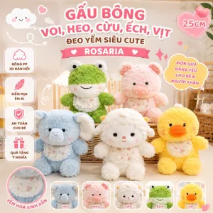 Gấu Bông Voi, Heo, Cừu, Ếch, Vịt Đeo Yếm Cao Cấp – Thú Nhồi Bông Dễ Thương Quà Tặng, Decor Phòng
