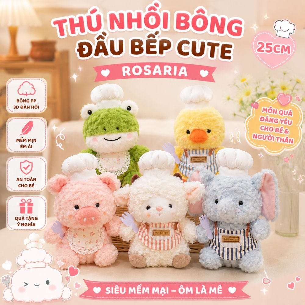 Thú Nhồi Bông Đầu Bếp 25cm Dễ Thương – Gấu Bông Chef Cao Cấp, Mềm Mịn, An Toàn, Phù Hợp Làm Quà Tặng