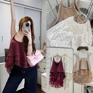 SEP House - Áo yếm lụa gân chấm bi cột nơ dây hở lưng tà tầng so le 3 màu tôn dáng, nữ tính - Loại 1