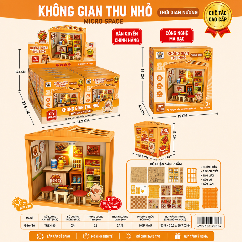 Bộ Nhà Gỗ Mini DIY Lắp Ráp Có Đèn LED, Mô Hình Cửa Hàng Thu Nhỏ Trang Trí Bàn Học Cho Bé