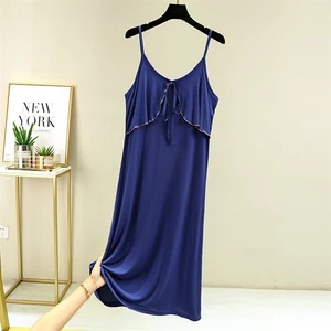 Váy đầm ngủ hai dây Modal (gỗ Sồi) mặc nhà vải ) tự nhiên mã VAV0289