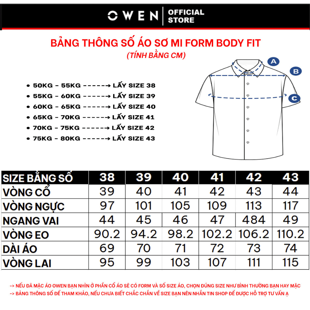 OWEN SALE- Áo Sơ Mi Owen Tay Ngắn, Màu Xanh - Đỏ, Họa Tiết Caro, Form Body Fit Lai Ngang, Chính Hãng