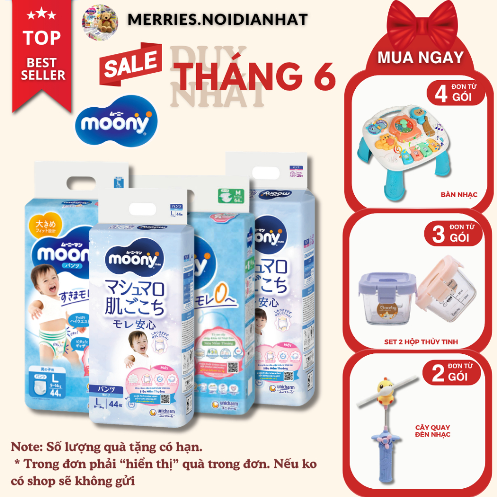 Tã MOONY XANH dán quần NB90/S84/M64/M58/L44/XL38/XXL26