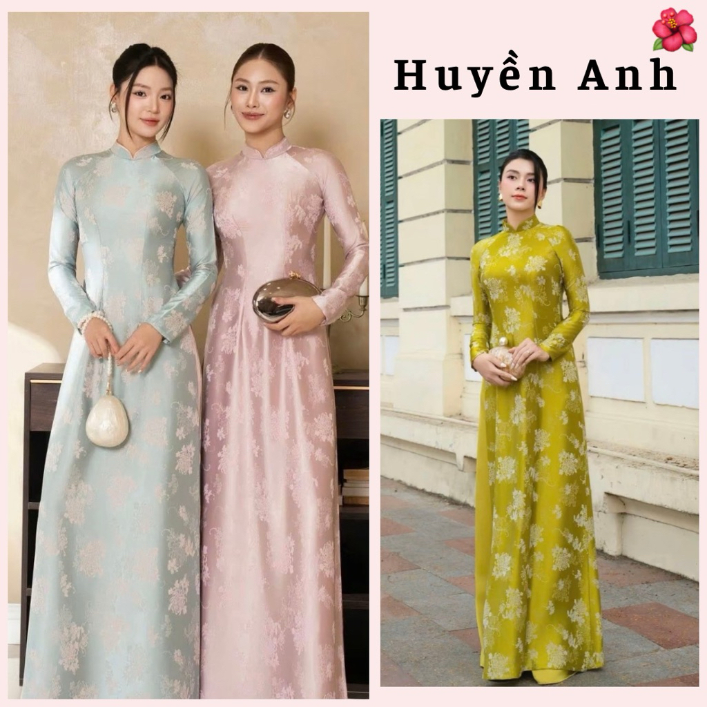 Áo Dài Truyền Thống DUYÊN NHÃ, Vải Gấm Cúc Đoá,Form Ôm Dáng Truyền Thống, Phù Hợp Đi Dạy, Sự Kiện - AD Huyền Anh