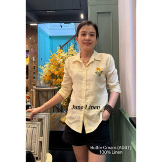 Áo sơ mi nữ Linen Tưng Thêu tay thủ công. JUNE LINEN A04T