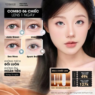 [COMBO 6 CHIẾC] Lens cận 1 ngày VIVIMOON, kính áp tròng khóa ẩm màu Jade Green, Lilac, Sea Moss, Spark Brown